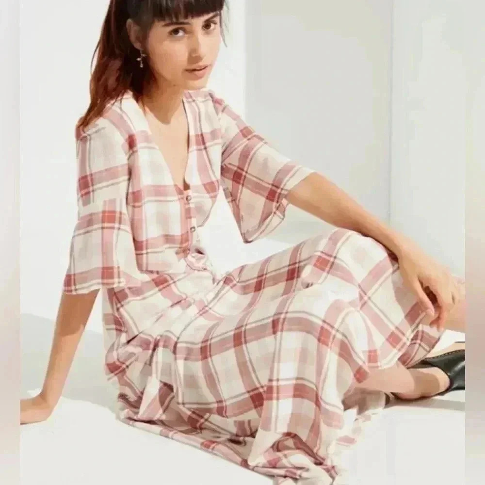 Urban Outfitters Plaid Button Down Maxi Dress Size SP